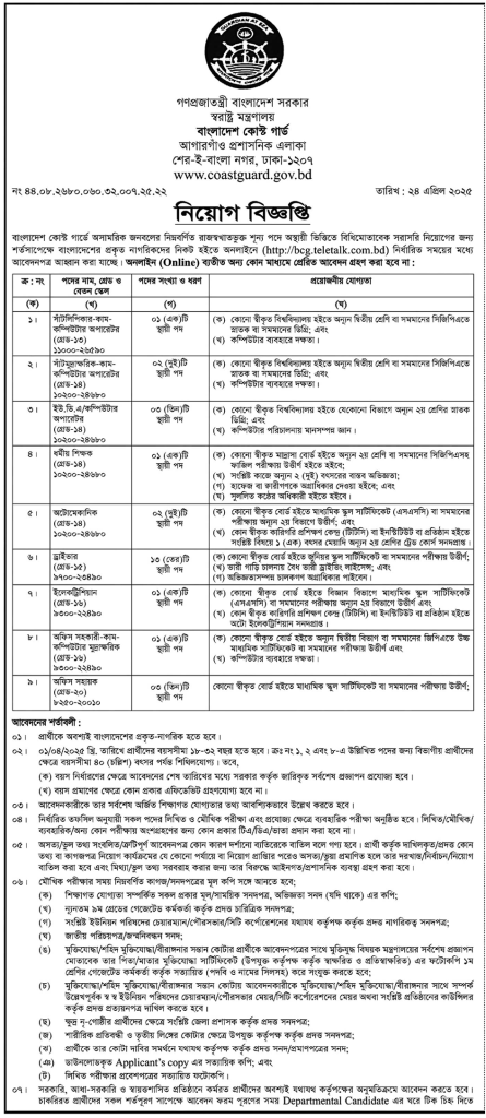 Bangladesh Coast Guard Job Circular 2025 Bangladesh Coast Guard Job Circular 2025