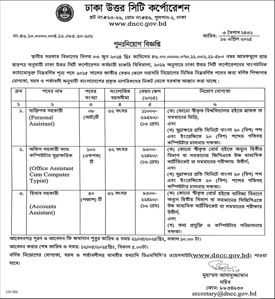 DNCC Job Circular 2025 DNCC Job Circular 2025
