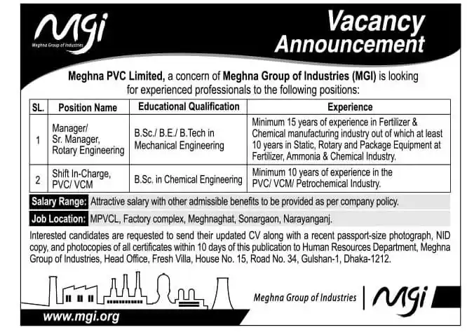 Meghna Group Job Circular Meghna Group Job Circular