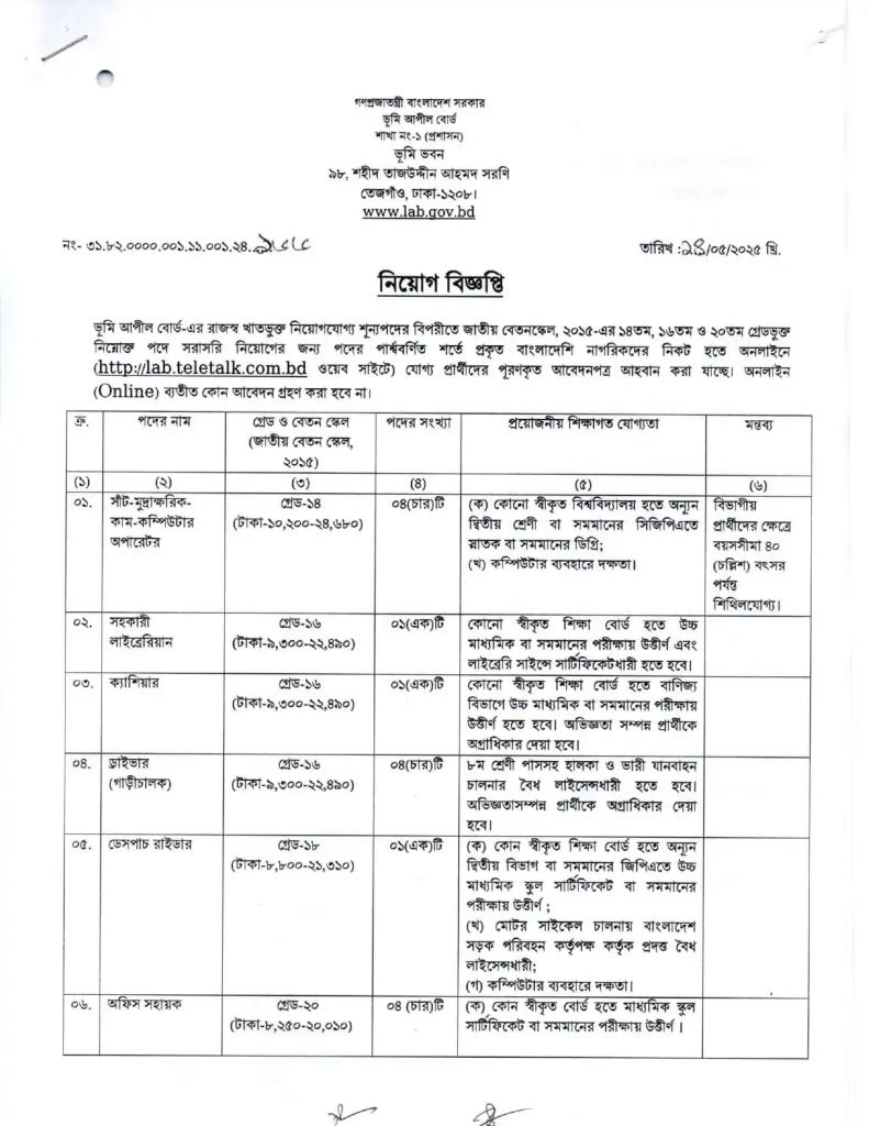 Land Appeal Board Job Circular Land Appeal Board Job Circular