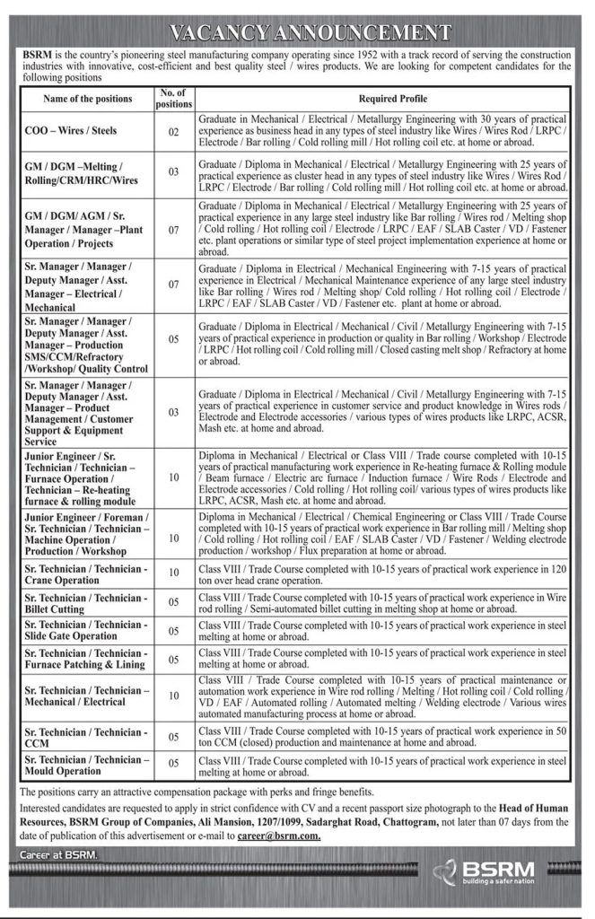 BSRM Group Job Circular 2025 BSRM Group Job Circular 2025