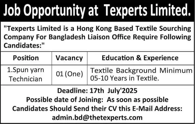 Garments and Textile Job Circular 2025