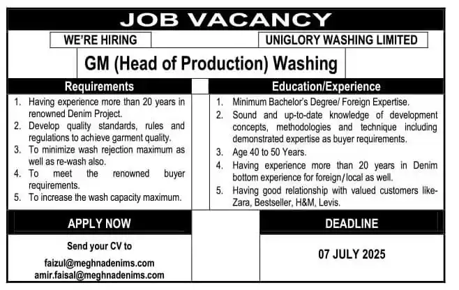 Garments and Textile Job Circular 2025