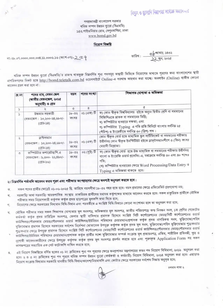 BOMD Job Circular 2025 BOMD Job Circular 2025